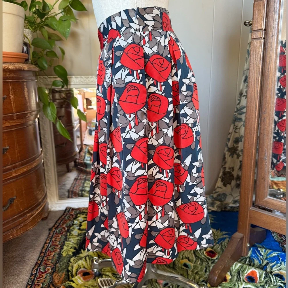 Anthropologie Comme Toi Lined Pleated Abstract Floral Skirt, Medium - Picture 3 of 10